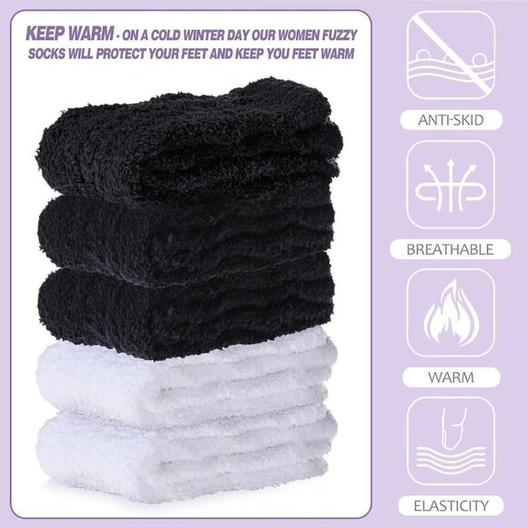 ⭐Womens Fuzzy Cozy Fluffy Slipper Black/White Winter Warm Home Sleeping Socks - Picture 5 of 7
